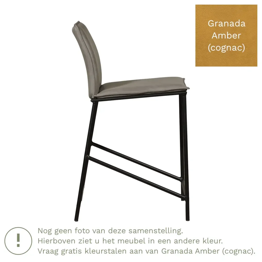 afbeelding van Leren barkruk Favor laag - Poten staal rond zwart